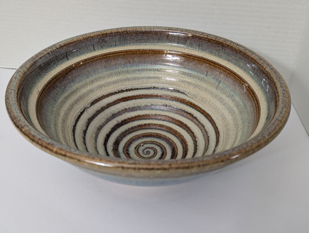 Bill Campbell Studio Art Pottery Bowl Spiraled Blue Brown Style Glaze
